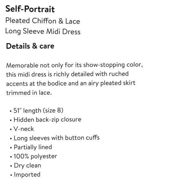 SELF PORTRAIT DARK RED CROSS FRONT LONG SLEEVE PLEATED SKIRT LACE MIDI DRESS - Picture 4 of 15